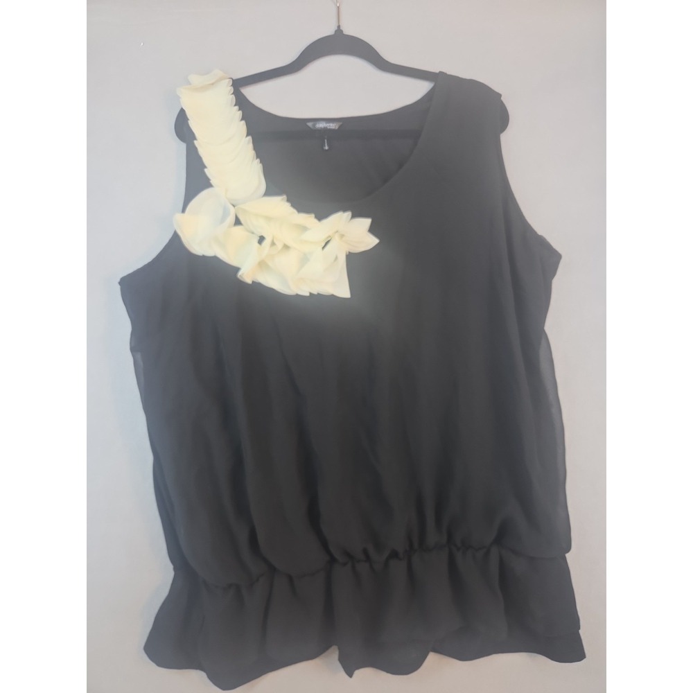 Daisy Fuentes‎ Black Sleeveless Blouse W/ White Petel Embellishments PlusSize 2X
